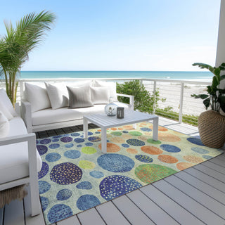 Piper Looms Chantille Geometric ACN1899 Navy Machine Washable Area Rug Outdoor Lifestyle Image Feature