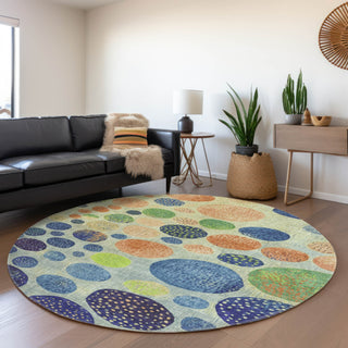 Piper Looms Chantille Geometric ACN1899 Navy Machine Washable Area Rug Round Lifestyle Image Feature