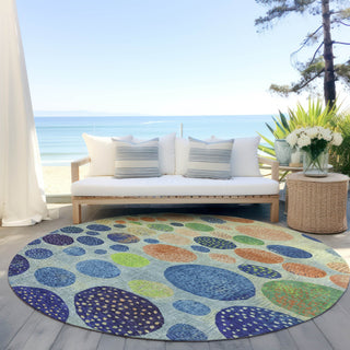 Piper Looms Chantille Geometric ACN1899 Navy Machine Washable Area Rug Round Outdoor Lifestyle Image Feature