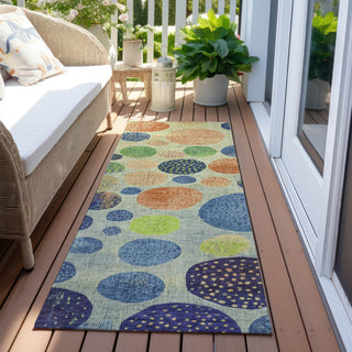 Piper Looms Chantille Geometric ACN1899 Navy Machine Washable Area Rug Runner Outdoor Lifestyle Image Feature