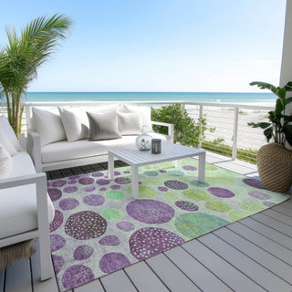 Piper Looms Chantille Geometric ACN1899 Purple Machine Washable Area Rug Outdoor Lifestyle Image Feature