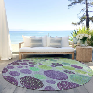 Piper Looms Chantille Geometric ACN1899 Purple Machine Washable Area Rug Round Outdoor Lifestyle Image Feature