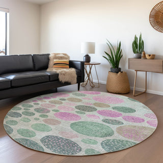 Piper Looms Chantille Geometric ACN1899 Sage Machine Washable Area Rug Round Lifestyle Image Feature