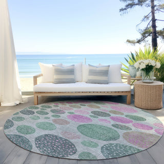 Piper Looms Chantille Geometric ACN1899 Sage Machine Washable Area Rug Round Outdoor Lifestyle Image Feature