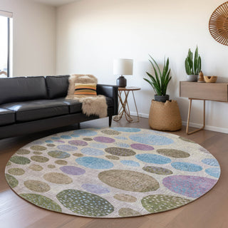 Piper Looms Chantille Geometric ACN1899 Taupe Machine Washable Area Rug Round Lifestyle Image Feature