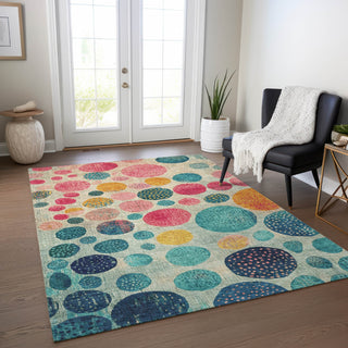 Piper Looms Chantille Geometric ACN1899 Teal Machine Washable Area Rug Lifestyle Image Feature