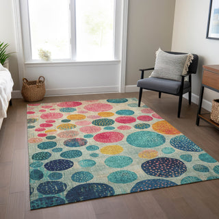 Piper Looms Chantille Geometric ACN1899 Teal Machine Washable Area Rug Lifestyle Image Feature