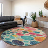 Piper Looms Chantille Geometric ACN1899 Teal Machine Washable Area Rug Round Lifestyle Image Feature