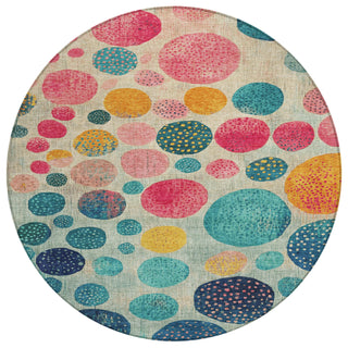 Piper Looms Chantille Geometric ACN1899 Teal Machine Washable Area Rug Round Main Image