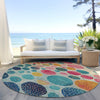 Piper Looms Chantille Geometric ACN1899 Teal Machine Washable Area Rug Round Outdoor Lifestyle Image Feature