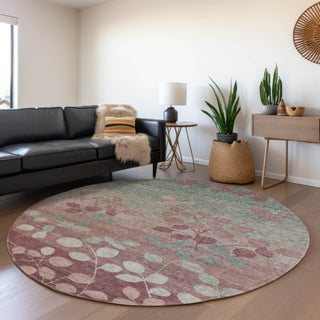 Piper Looms Chantille Floral ACN1900 Blush Machine Washable Area Rug Round Lifestyle Image Feature