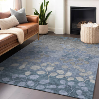 Piper Looms Chantille Floral ACN1900 Denim Machine Washable Area Rug Lifestyle Image Feature