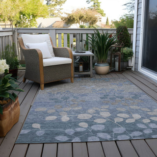 Piper Looms Chantille Floral ACN1900 Denim Machine Washable Area Rug Outdoor Lifestyle Image Feature