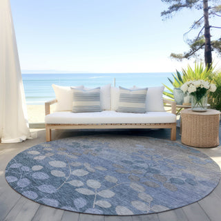 Piper Looms Chantille Floral ACN1900 Denim Machine Washable Area Rug Round Outdoor Lifestyle Image Feature