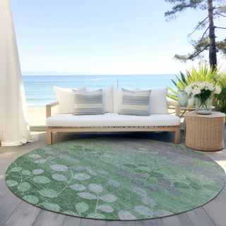 Piper Looms Chantille Floral ACN1900 Green Machine Washable Area Rug Round Outdoor Lifestyle Image Feature