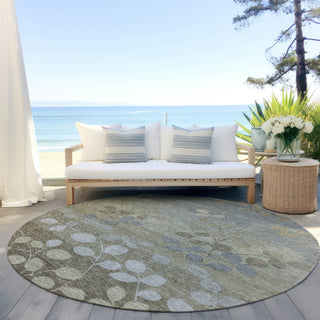 Piper Looms Chantille Floral ACN1900 Khaki Machine Washable Area Rug Round Outdoor Lifestyle Image Feature