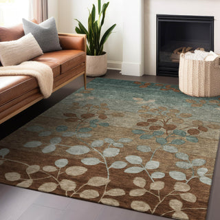 Piper Looms Chantille Floral ACN1900 Mocha Machine Washable Area Rug Lifestyle Image Feature