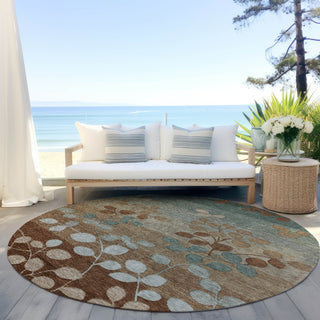 Piper Looms Chantille Floral ACN1900 Mocha Machine Washable Area Rug Round Outdoor Lifestyle Image Feature