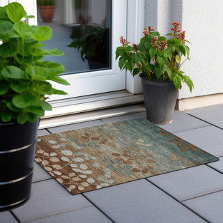 Piper Looms Chantille Floral ACN1900 Mocha Machine Washable Area Rug Scatter Outdoor Lifestyle Image Feature