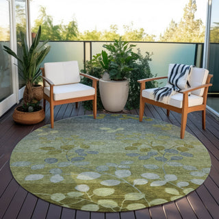 Piper Looms Chantille Floral ACN1900 Olive Machine Washable Area Rug Round Outdoor Lifestyle Image Feature