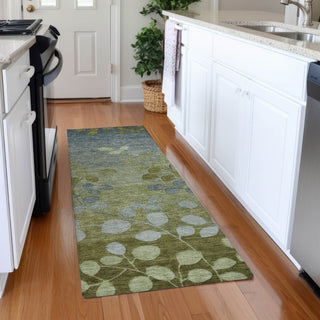 Piper Looms Chantille Floral ACN1900 Olive Machine Washable Area Rug Runner Lifestyle Image Feature