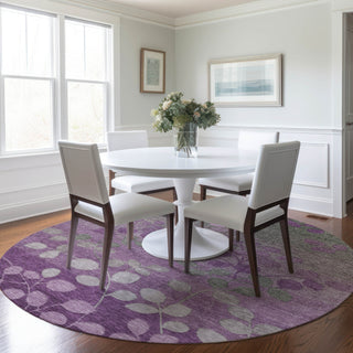 Piper Looms Chantille Floral ACN1900 Purple Machine Washable Area Rug Round Lifestyle Image Feature