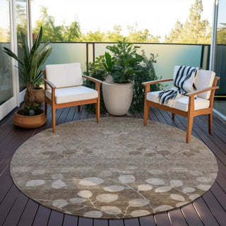 Piper Looms Chantille Floral ACN1900 Taupe Machine Washable Area Rug Round Outdoor Lifestyle Image Feature