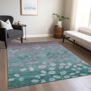 Piper Looms Chantille Floral ACN1900 Teal Machine Washable Area Rug Lifestyle Image Feature