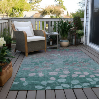 Piper Looms Chantille Floral ACN1900 Teal Machine Washable Area Rug Outdoor Lifestyle Image Feature