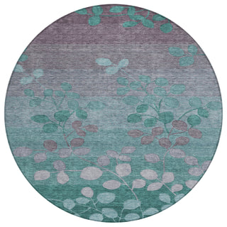Piper Looms Chantille Floral ACN1900 Teal Machine Washable Area Rug Round Main Image