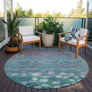 Piper Looms Chantille Floral ACN1900 Teal Machine Washable Area Rug Round Outdoor Lifestyle Image Feature