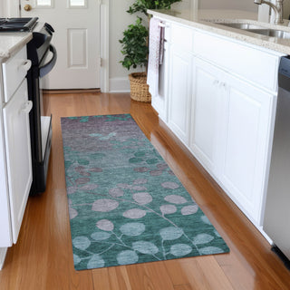 Piper Looms Chantille Floral ACN1900 Teal Machine Washable Area Rug Runner Lifestyle Image Feature