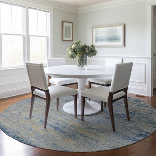 Piper Looms Chantille Modern ACN1901 Navy Machine Washable Area Rug Round Lifestyle Image Feature