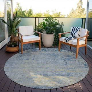 Piper Looms Chantille Modern ACN1901 Navy Machine Washable Area Rug Round Outdoor Lifestyle Image Feature