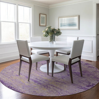 Piper Looms Chantille Modern ACN1901 Purple Machine Washable Area Rug Round Lifestyle Image Feature
