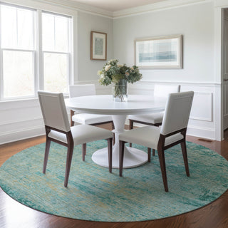 Piper Looms Chantille Modern ACN1901 Teal Machine Washable Area Rug Round Lifestyle Image Feature