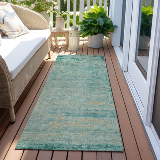 Piper Looms Chantille Modern ACN1901 Teal Machine Washable Area Rug Runner Outdoor Lifestyle Image Feature