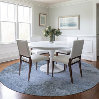 Piper Looms Chantille Modern ACN1902 Blue Machine Washable Area Rug Round Lifestyle Image Feature