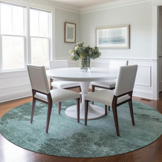 Piper Looms Chantille Modern ACN1902 Teal Machine Washable Area Rug Round Lifestyle Image Feature