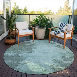 Piper Looms Chantille Modern ACN1902 Teal Machine Washable Area Rug Round Outdoor Lifestyle Image Feature