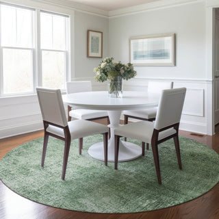 Piper Looms Chantille Modern ACN1903 Green Machine Washable Area Rug Round Lifestyle Image Feature