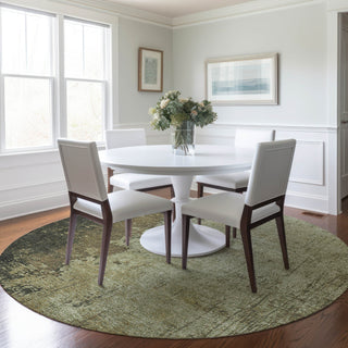 Piper Looms Chantille Modern ACN1904 Olive Machine Washable Area Rug Round Lifestyle Image Feature