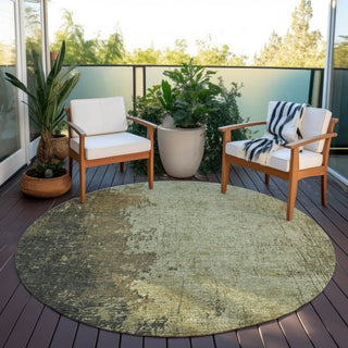 Piper Looms Chantille Modern ACN1904 Olive Machine Washable Area Rug Round Outdoor Lifestyle Image Feature