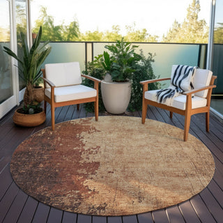 Piper Looms Chantille Modern ACN1904 Paprika Machine Washable Area Rug Round Outdoor Lifestyle Image Feature