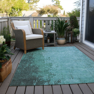 Piper Looms Chantille Modern ACN1904 Teal Machine Washable Area Rug Outdoor Lifestyle Image Feature