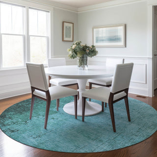 Piper Looms Chantille Modern ACN1904 Teal Machine Washable Area Rug Round Lifestyle Image Feature