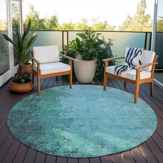 Piper Looms Chantille Modern ACN1904 Teal Machine Washable Area Rug Round Outdoor Lifestyle Image Feature
