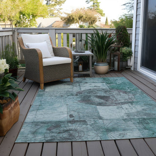 Piper Looms Chantille Global ACN1905 Teal Machine Washable Area Rug Outdoor Lifestyle Image Feature