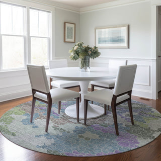 Piper Looms Chantille Geometric ACN1906 Blue Machine Washable Area Rug Round Lifestyle Image Feature