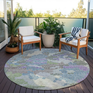 Piper Looms Chantille Geometric ACN1906 Blue Machine Washable Area Rug Round Outdoor Lifestyle Image Feature
